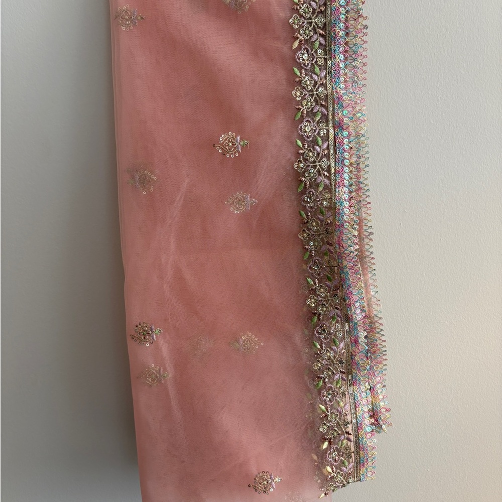 Blush Pink Floral Lehenga with Gold Embellished Blouse - Picture 13 of 16